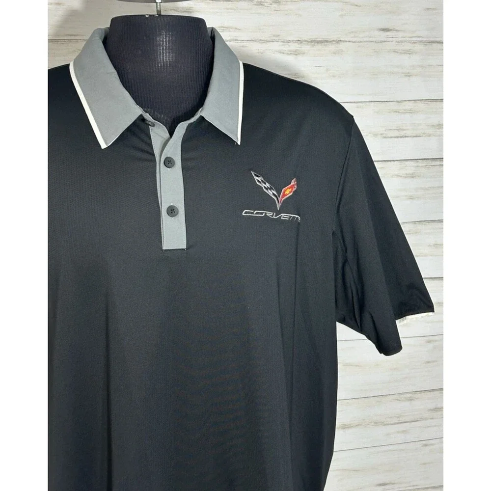 ADIDAS AEROREADY CHEVY CORVETTE XXL 2XL Men Black Polo Stretch Golf Shirt Tennis